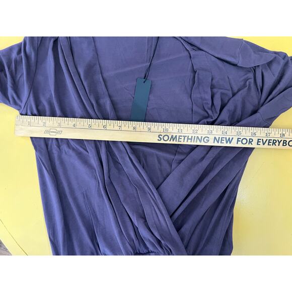 Krisa Long Sleeve Surplice V-Neck Ruched Blouson Mini Dress Plum Women's S NWT - Picture 6 of 7